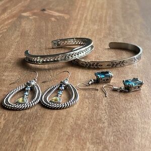 4 Pc. Set - 2 Bracelets, 2 Pairs of Earrings - Blue/Silver